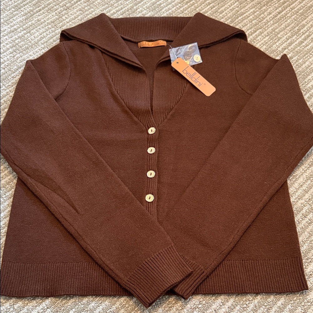 Belldini Chocolate Button-Up Cardigan